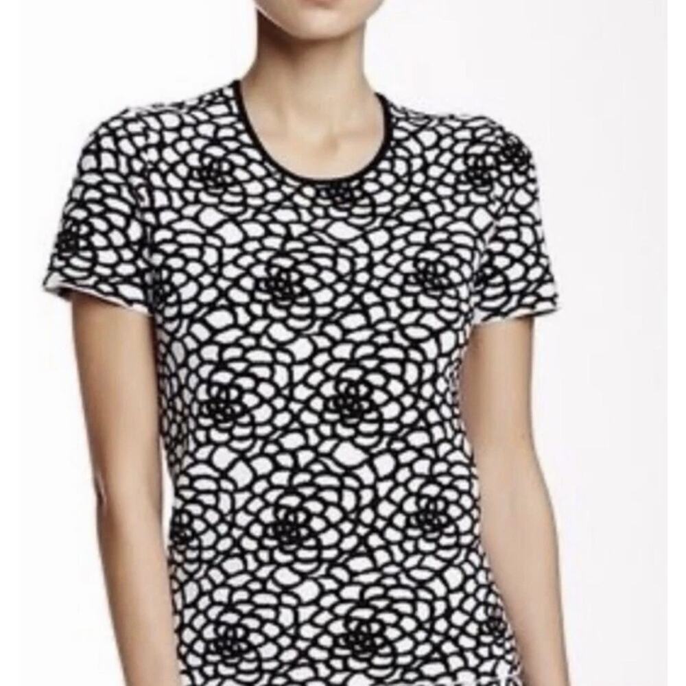 A.L.C. Charles Black White Floral Print M Thick Stretch Knit Short‎ Sleeve $350